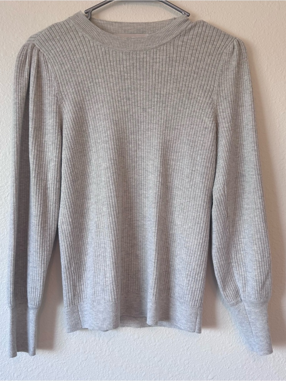 Loft Heather Gray Sparkle Ribbed Knit Long Sleeve Sweater